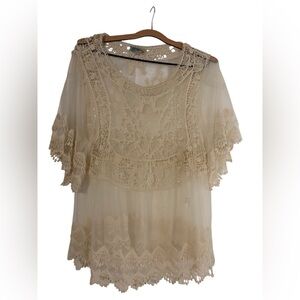 Rebellion Lace Crochet Ivory Boho Blouse